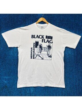 Black Flag Nervous Breakdown Punk White T-Shirt Size Extra Large